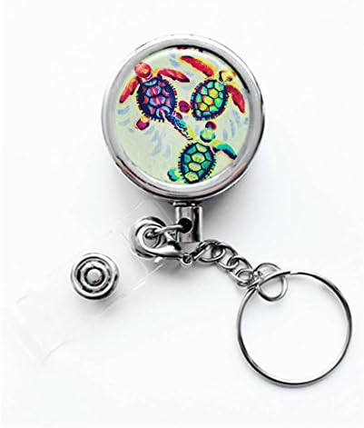 Luiy - Colorful Sea Turtle - Retractable ID Card Badge &amp; Key Reel, Custom Name Tag Badge Holder, Belt Clip, Metal
