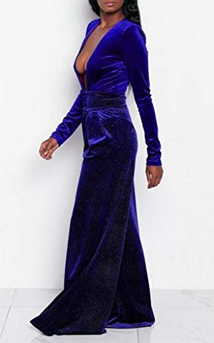 New Fashion Women Deep V Neck Long Sleeve Wide Leg Long Pants Romper Jumpsuits