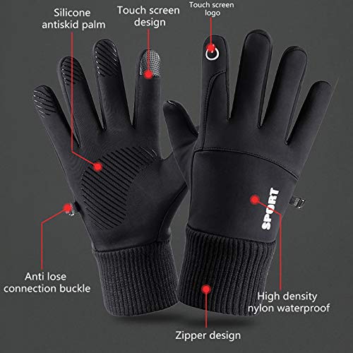 Guantes de Pantalla Táctil Guantes Cálidos A Prueba de Viento Guante Escalada Antideslizante Impermeable de Terciopelo para Hombre y Mujer (L)