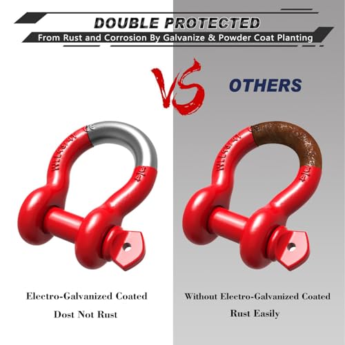 D Ring Shackle 3/4" (2 Pack), 41,887 lbs Break Strength, Clevis Shackle with 7/8" Screw Pin, Shackle Isolator Washers Kit for Tow Strap, Winch & Off-Road Vehicle Recovery, Red