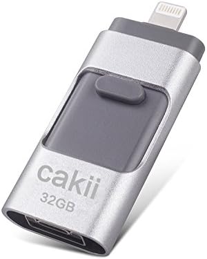 USB flash drive iPhone 32GB storage, external memory expansion disk memory stick storage for iPad, iPod, Android iphones and computers 3 in1 (32GB-Silver)