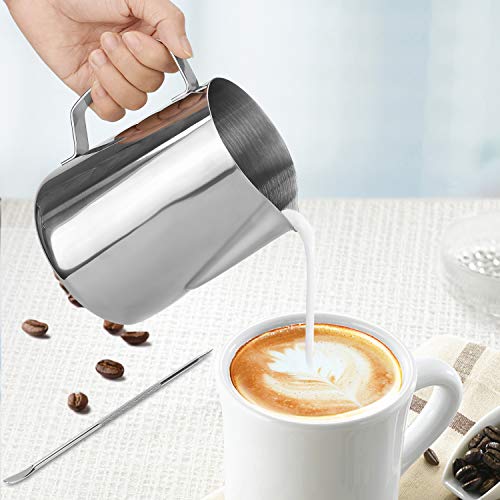 Milk Frothing Pitcher 900ml/600ml/350ml (31oz/20oz/12oz) Stainless Steel Milk/Coffee/Cappuccino/Latte Art Frothing Pitcher Barista Milk Jug Cup & Decorating Art Pen For Milk Frother, Latte Arts