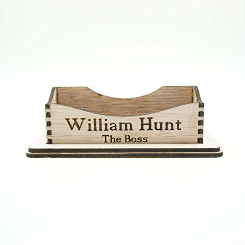 Custom Personalized Name Wooden Business Cards Holder Office Desk Tray Storage Organization Supplies Minimalist Modern Boss Coworker Manager Gift - Thumbnail 4