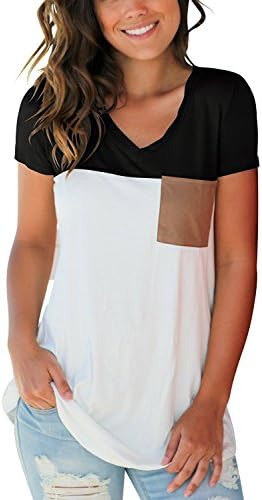 PARPERNA Womens Casual Tops Short Sleeve Color Block T Shirts (Black, XX-Large)