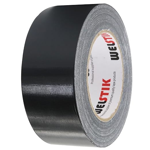 WELSTIK Black Duct Tape, Waterproof Duct Cloth Fabric,Colored Gaffer Tape for Repairs, DIY, Crafts, Indoor Outdoor Use,50mm X 41M, 7.5 Mil Thick,Black