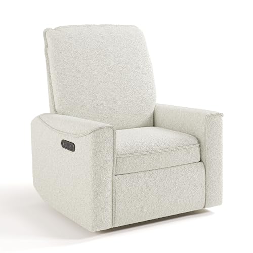 Storkcraft Santos Deluxe Power Recliner Swivel Glider (Ivory Boucle) – Premium Electronic Power Recliner for Nursery, Includes Dual-USB Charging Port with USB-A & USB-C, Glider Rocking Chair