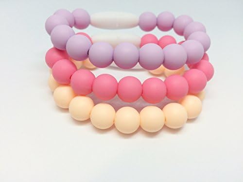 NEW pastel pink Toddler Kids Sensory Chewing Bracelet Set of THREE Teething Silicone Girl Pink Purple Magenta
