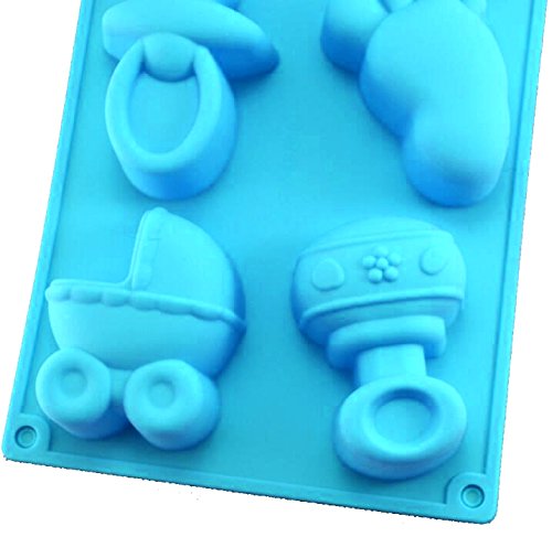 Efivs Arts Baby Shower Party Pan Bear Carriages Bottle Feet Bear Silicone Soap Chocolate Cake Cookie Mold Pudding Jelly Mold, 11.3"