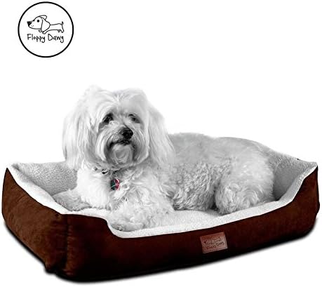 Floppy Dawg Medium Dog Bed With Bolsters | Removable, Machine Washable Cover, Waterproof Liner, and Blended Memory Foam Pillow | Measures 30x19x6 Inches | Sherpa Top and Suede Sides For Stylish Look