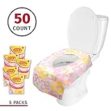 Banana Basics Flushable Disposable Toilet Seat Cover (5 Packs, 10 Each) Kid-Friendly, X-Large Coverage | Promotes Proper Hygiene, Cleanliness | Reduce Germs, Messes | (Flowers, 50 Pack)