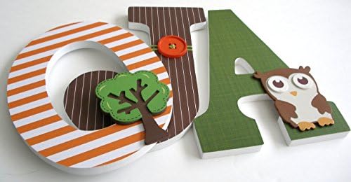 Orange, Brown, and Green Wood Letters, Custom Nursery Name Decor, Woodland Baby Shower