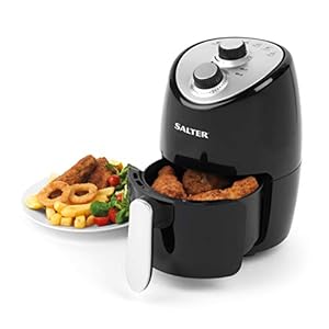 Salter-EK2817-Compact-Hot-Air-Fryer-with-Removable-Frying-Rack-2-L-1000-W-BlackSilver Salter EK2817 Compact 2L Hot Air Fryer, 1000W Fryer, Removable Frying Rack & 30 Minute Timer, Adjustable Temperature…