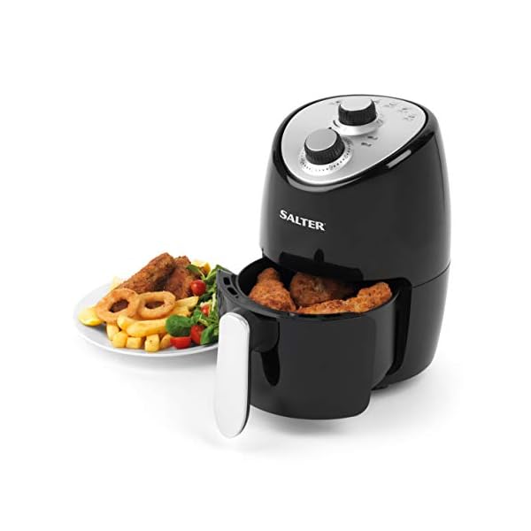 Salter-EK2817-Compact-Hot-Air-Fryer-with-Removable-Frying-Rack-2-L-1000-W-BlackSilver Salter EK2817 Compact 2L Hot Air Fryer, 1000W Fryer, Removable Frying Rack & 30 Minute Timer, Adjustable Temperature…