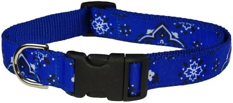 Small Blue Bandana Dog Collar: 5/8" Wide, Adjusts 10-14" - Made in USA.