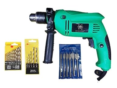 Inditrust 550W 13mm reversible impact drill machine with 13pc HSS bits, 5pc masonry and 6pc flat wood bits