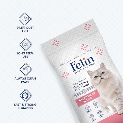Teo Premium Pet Supplies Cat Litter 100% Natural Bentonite, Clumping 99.5% Dust Free, Forever Fresh, Pet-Friendly, Fighting with Odors Baby Powder Scented (20 L)