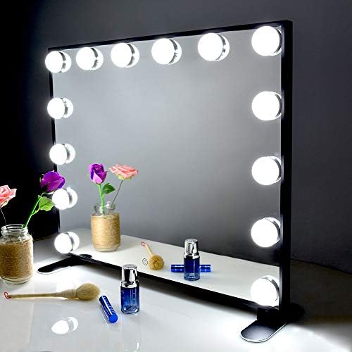 BEAUTME/Hollywood/Vanity/Mirror/with/Lights,Tabletop/Wall Mouted Cosmetic Makeup Mirror With Dimmer LED Bulbs Touch Control Square Make-up Beauty Mirror (Black)