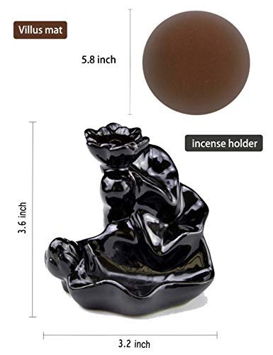 DK177 Waterfall Incense Holder Backflow Cone Ceramic Burner Handcrafted Porcelain Censer Inscent Stick Stand with 10 Free Cones Sets