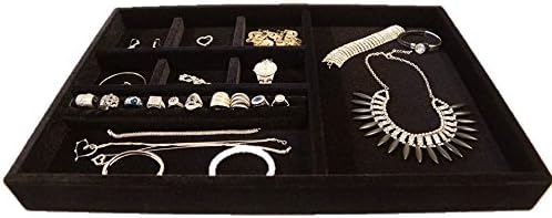 Jewelry Organizer Display Case Tray Drawer Insert (Black) 21 3/4" X14 3/4"x2" Wood Velvet