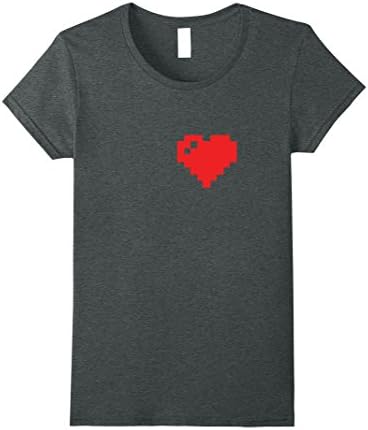 Womens 8-Bit Pixel Art Heart T-Shirt Large Dark Heather