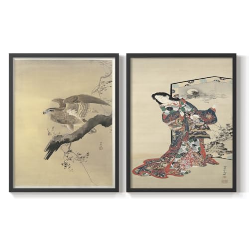 Renditions Gallery Set of 2 Peel & Stick Framed Prints, Abstract Japanese Wall…