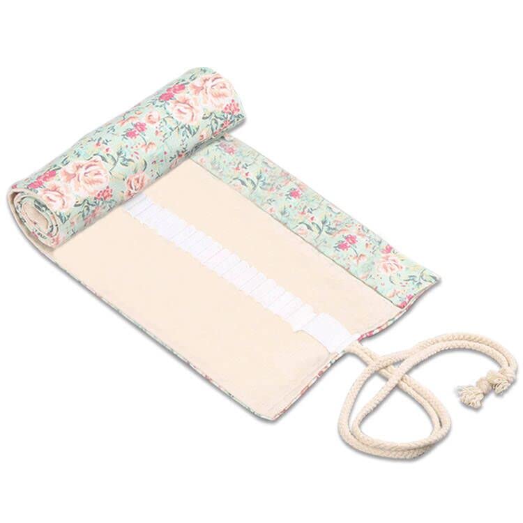 72 Slots Canvas Pencil Roll Wrap, Handmade Roll-Up Canvas Pencil Wrap, Colored Pencils Wrap, for Artists Painting, Sketchers, Student (Flower)
