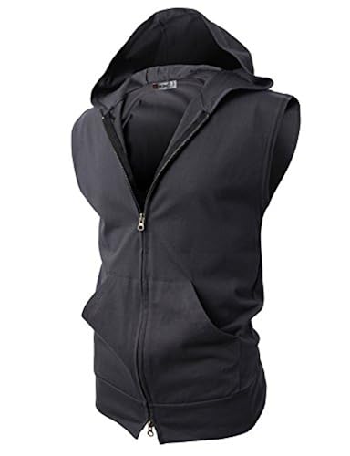 H2H Men Slim Fit Zip-up Hoodie Tank Tops Casual Lightweight Gym