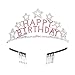 SWEETV Happy Birthday Tiara Crown for Girls & Women, Rhinestone Bday Crown with Comb, Crystal Birthday Party Hat Gift Princess Headpieces, Pink