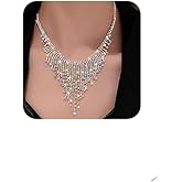 Octwine Delicate Tassels Rhinestone Necklace V Collar Crystal Choker Necklace for Women Jewelry Accessories Dainty