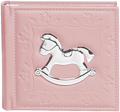 Pink Baby Girl Memory Book Photo Album with Silver Rocking Horse 80 x 6x4 /10x15