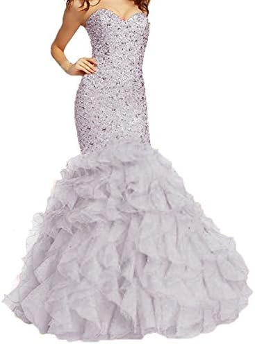 Fllbridal Women's Beaded Sweetheart Lace Up Mermaid Prom Dresses 2017 XC009 Silver US24W