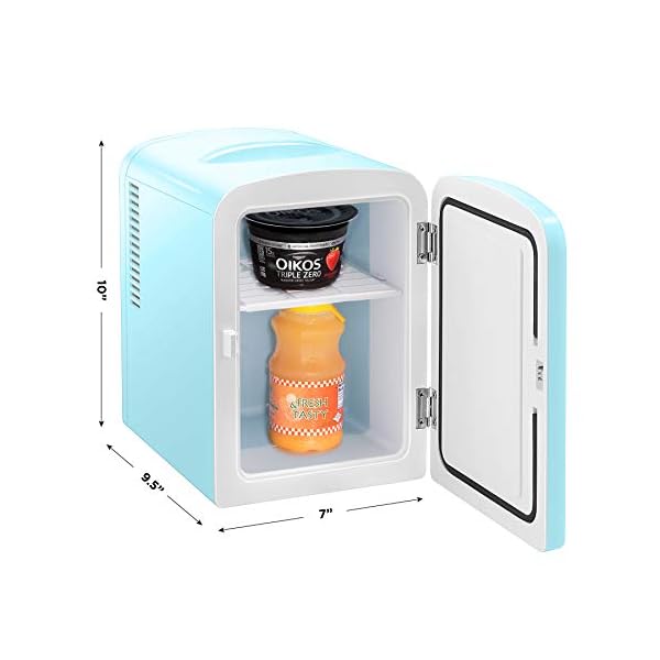 Chefman Mini Portable Blue Personal Fridge Cools Or Heats Provides Compact Storage For Skincare Snacks Or 6 12oz Cans W A Lightweight 4 Liter Capacity To Take On The Go