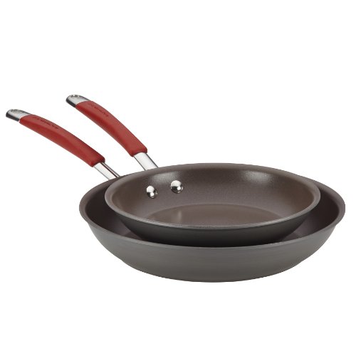 Rachael Ray Cucina Hard-Anodized Aluminum Nonstick Skillet Set,
9.25-Inch and 11.5-Inch, Gray/Cranberry Red