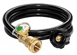 DOZYANT 5 Feet Propane Tank Extension Hose with Gauge -Leak Detector Replacement for Gas Grill, Heater and All Other Propane Appliances, Acme to Male QCC/POL Fittings