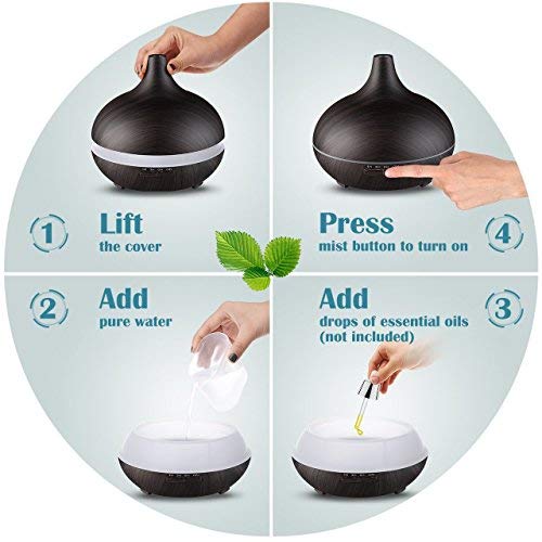 Essential Oil Diffuser, 300ml Cool Mist Ultrasonic Aroma Diffuser, Air Humidifier Wood Grain with Waterless Automatically Shut-off for Office Home Yoga Spa-Black