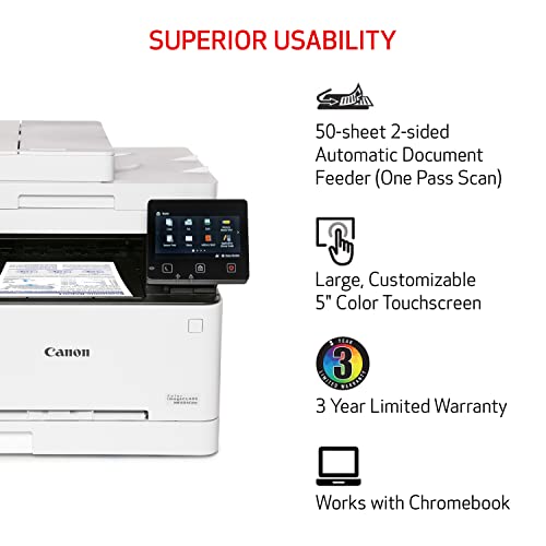 Canon imageCLASS MF656Cdw - Wireless Duplex Color Laser Printer, All-in-One with Copier, Scanner, Fax, Auto Document Feeder, Mobile Ready, 3 Year Limited Warranty, 22 PPM, White