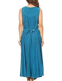 Sakkas Maya Vestido de rayón abotonado, sin mangas, con flores bordadas.