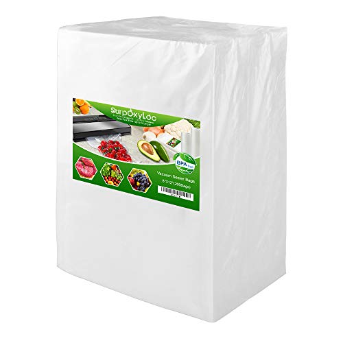 Premium!! 200 Quart Size 8"x12"Vacuum Freezer Sealer Bags for Food Saver, Seal a Meal Vac Sealers, BPA Free, Heavy Duty Commercial Grade, Sous Vide Vaccume Safe, Upgrade Design Pre-Cut Bag