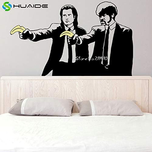 zhuziji Funny Vinyl Wall Stickers Pulp Fiction Graffiti Mural Guys With Color Banana Pistols Two Men In Dinner Jackets Wall Dec red 183X110cm