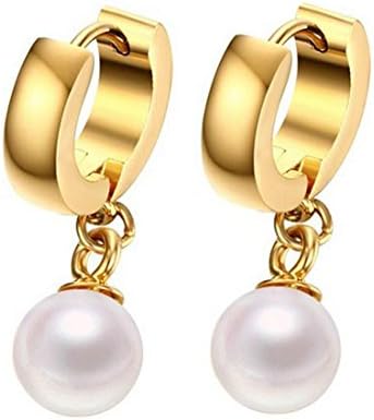 DIB Gold Fashion Jewelry Stainless Steel Imitation Pearl 4mm Huggie Dangle Drop Earring for Women