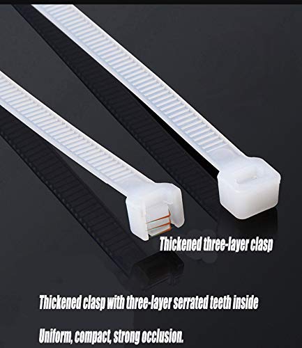 Cable Zip Ties Heavy Duty 8 Inch, Ultra Strong Plastic Wire Ties, 100 Pieces, Nylon Tie Wraps with 0.2 Inch Width in Black & White, Indoor and Outdoor UV Resistant (8")