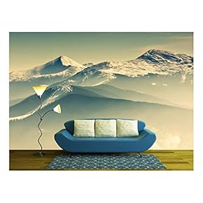 Scenic View of The Winter Mountains - Removable Wall Mural | Self-Adhesive Large Wallpaper - 66x96 inches