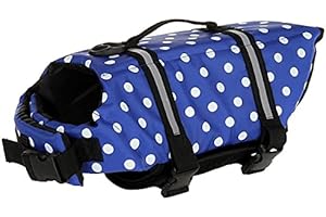 Izefia Dog Life Jacket Swimming Safety Coat Floatation Life Vest Life Saver with Handle for Small Dog Puppy Large Dog (Blue Dot, XS)