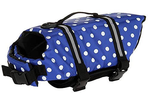 Izefia Dog Life Jacket Swimming Safety Coat Floatation Life Vest Life Saver with Handle for Small Dog Puppy Large Dog (Blue Dot, S)