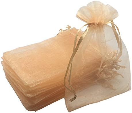 YIJUE 100pcs 4x6 Inches Drawstrings Organza Gift Candy Bags Wedding Favors Bags (Sand)