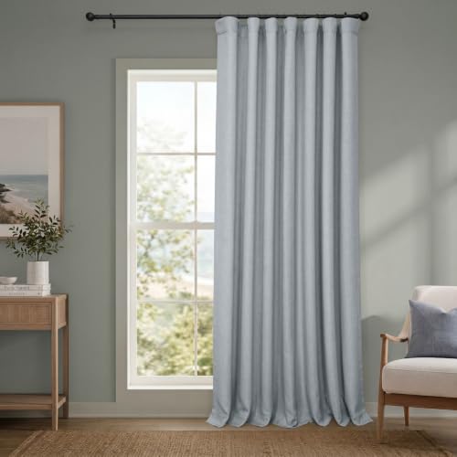HPD Half Price Drapes Faux Linnen kamer verduisterende gordijnen - 96 inch lange extra brede luxe linnen gordijnen voor slaapkamer en woonkamer (1 paneel), 100 W x 96 l, heidegrijs
