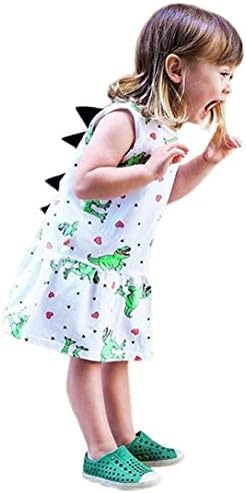 AutumnFall Fashion Baby Girl Dress Cartoon Dinosaur Striped Clouds 3D Back-fin Girl Sleeveless Dress(Size:4T, White)