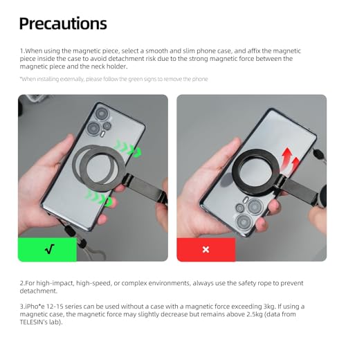TELESIN Magnetic Neck Mount for Phones, Neck Phone Holder POV/Vlog Selfie Holder Hand Free Phone Neck Mount Chest Tripod Strap Video Recording iPhone 17 16 15 14 13 12 Android (Grey)