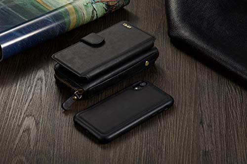 Urvoix for iPhone Xs Max Case, 2 in 1 Premium Leather Wallet Multi-Functional Handbag Detachable Magnetic Cover with Clutch Strap Zipper Flip Card Holder for iPhone Xs Max(6.5-inch Screen), Black