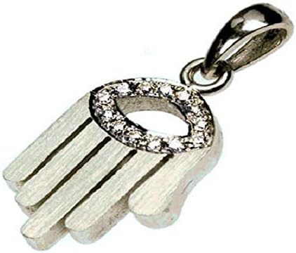 Diamonds and 18k White Gold Hamsa Pendant with Evil Eye